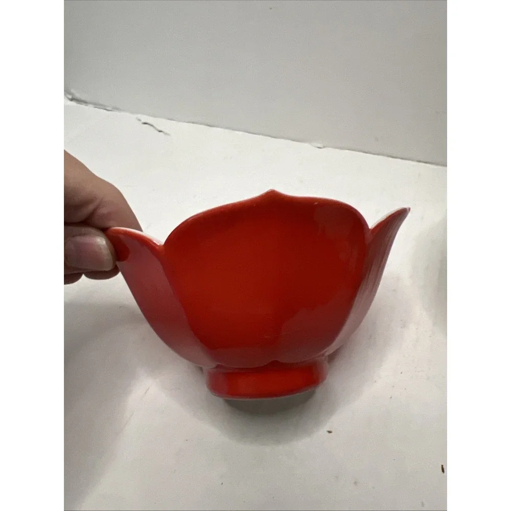 Vintage - LOTUS FLOWER MCM - Rice & Condiment Bowls - SET OF 3 Red White Black